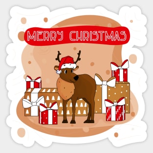 Deer and Merry Christmas Sticker